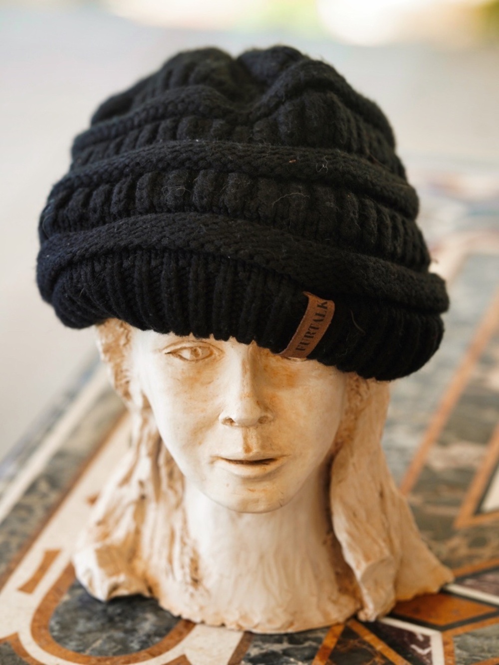 FURTALK Black Chunky Cable Knit Slouchy Beanie Hat Winter Warm OS